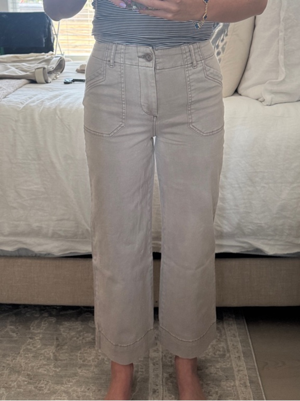 High-Rise Wide-Leg Cropped Pants in Light Taupe